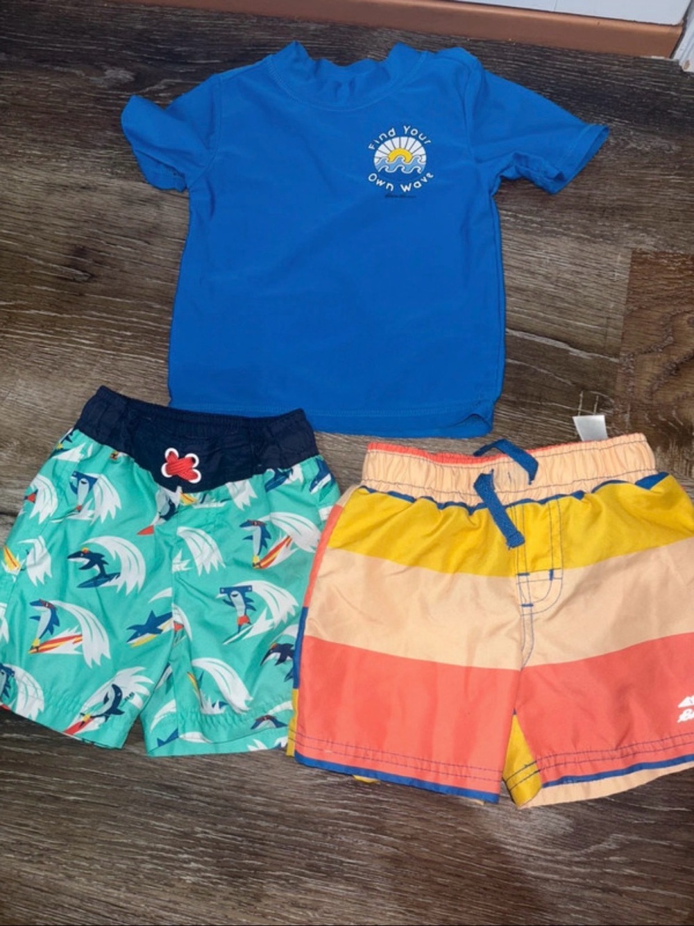 Kids Blue Rash Guard Swim Shirt with Multi-Color Swim Shorts Set